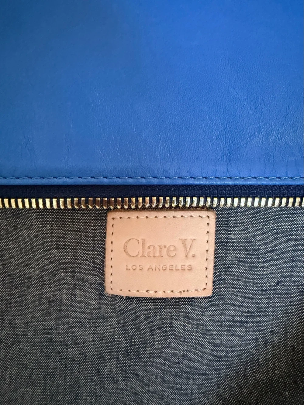 Clare V. Supreme Colorblock Foldover Leather Clutch - Navy & Cobalt Blue